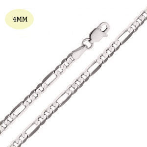 14K WHite Gold 100-4MM Fancy Figaro Link Chain with Lobster Clasp Closure