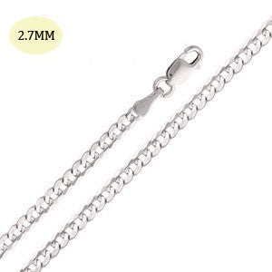 14K White Gold 060-2.7MM Cuban Curb Link Chain with Lobster Clasp Closur