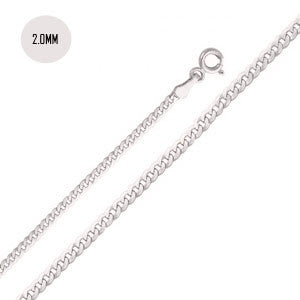 14K White Gold 050-2.0MM Cuban Curb Link Chain with Spring Ring Clasp Closure