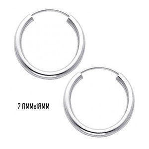 14K White Gold 18 mm in Diameter Endless Hoop Earrings with 2.0 mm in Thickness