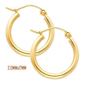 14K Yellow Gold 17 mm in Diameter Classic Hoop Earrings with 2.0 mm in Thickness and Snap Post Closure