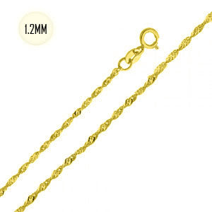 14K Yellow Gold 1.2MM Elegant Singapore Chain with Spring Ring Clasp Closure