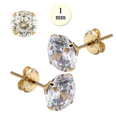 14K Yellow Gold Stud Earring Aprx .02 Carat Total Weight, 1mm Each Round Simulated Diamond Earring. Set on High Quality Stamping Setting & Friction Style Post