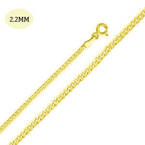 14K Yellow Gold 050-2.2MM Cuban Curb Link Chain with Spring Ring Clasp Closure