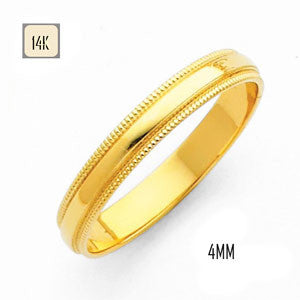 14K Yellow Gold 4MM Traditional Classic Wedding Band with Milgrain Edging