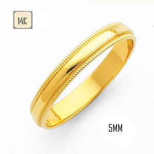 14K Yellow Gold 5MM Traditional Classic Wedding Band with Milgrain Edging
