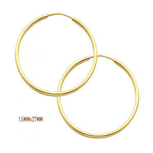 14K Yellow Gold 30mm in Diameter Endless Hoop Earrings with 1.5 mm in Thickness