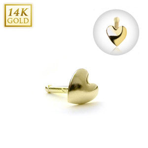 14 Karat Solid Yellow Gold Heart Nose Stud Ring, Length: 8MM Thickness: 20 GA
