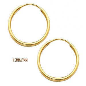 14K Yellow Gold 17 mm in Diameter Endless Hoop Earrings with 1.5 mm in Thickness