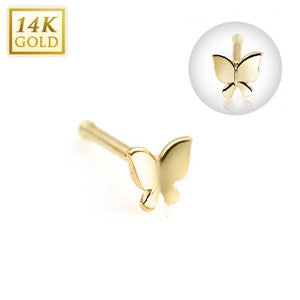 14 Karat Solid Yellow Gold Butterfly Nose Stud Ring, Length: 8MM Thickness: 20 GA