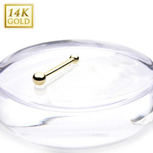 14 Karat Solid Yellow Gold Ball Nose Stud Ring with 2mm Top, Legth: 6MM Thickness: 20 GA