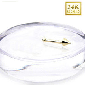 14 Karat Solid Yellow Gold Spike Nose Stud Ring with 2mm Top, Legth: 6MM Thickness: 20 GA