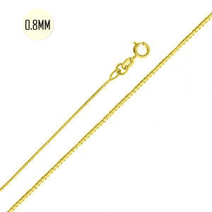 14K Yellow Gold 0.8 MM Box Link Chain with Spring Ring Clasp Closure