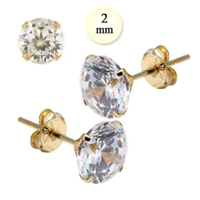 14K Yellow Gold Stud Earring Aprx .10 Carat Total Weight, 2mm Each Round Simulated Diamond Earring. Set on High Quality Stamping Setting & Friction Style Post