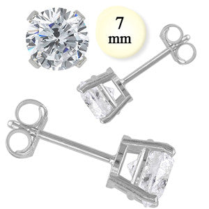 14K White Gold Stud Earring Aprx 1.5 Carat Total Weight, 7mm Each Round Simulated Diamond Earring. Set on High Quality Prong Setting & Friction Style Post