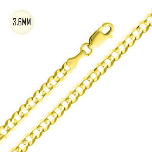 14K Yellow Gold 100-3.6MM Cuban Curb Link Chain with Lobster Clasp Closure