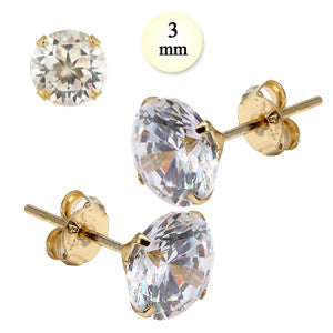 14K Yellow Gold Stud Earring Aprx .24 Carat Total Weight, 3mm Each Round Simulated Diamond Earring. Set on High Quality Stamping Setting & Friction Style Post