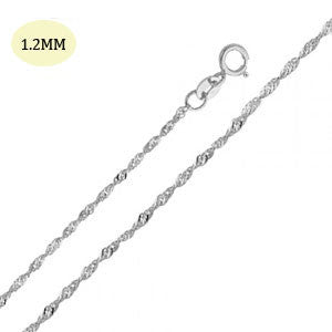 14K White Gold 1.2MM Elegant Singapore Chain with Spring Ring Clasp Closure