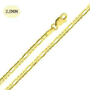 14K Yellow Gold 060-2.2MM Fancy Figaro Link Chain with Lobster Clasp Closure