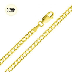 14K Yellow Gold 080-3.2MM Cuban Curb Link Chain with Lobster Clasp Closure