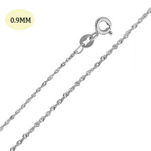14K White Gold 0.9MM Elegant Singapore Chain with Spring Ring Clasp Closure