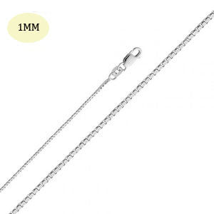 14K White Gold 1.0 MM Box Link Chain with Lobster Clasp Closure