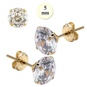 14K Yellow Gold Stud Earring Aprx 1 Carat Total Weight, 5mm Each Round Simulated Diamond Earring. Set on High Quality Stamping Setting & Friction Style Post