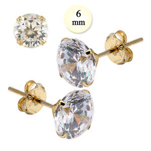 14K Yellow Gold Stud Earring Aprx 1.5 Carat Total Weight, 6mm Each Round Simulated Diamond Earring. Set on High Quality Stamping Setting & Friction Style Post