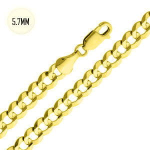 14K Yellow Gold 150-5.7MM Cuban Curb Link Chain with Lobster Clasp Closure