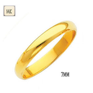 14K Yellow Gold 7MM Traditional Classic Wedding Band