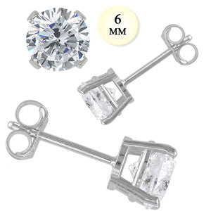 14K White Gold Stud Earring Aprx 1.5 Carat Total Weight, 6mm Each Round Simulated Diamond Earring. Set on High Quality Prong Setting & Friction Style Post