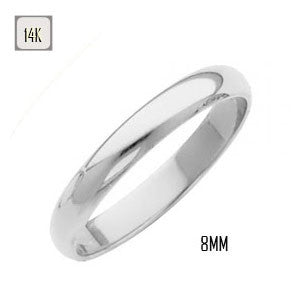 14K White Gold 8MM Traditional Classic Wedding Band