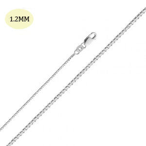 14K White Gold 1.2 MM Box Link Chain with Lobster Clasp Closure