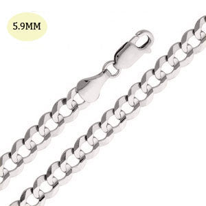 14K White Gold 150-5.9MM Cuban Curb Link Chain with Lobster Clasp Closure