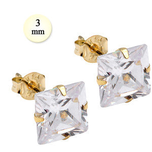14K Yellow Gold Stud Earring Aprx .50 Carat Total Weight, 3mm Each Princess Cut Simulated Diamond Earring. Set on High Quality Stamping Setting & Friction Style Post