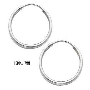 14K White Gold 17 mm in Diameter Endless Hoop Earrings with 1.5 mm in Thickness