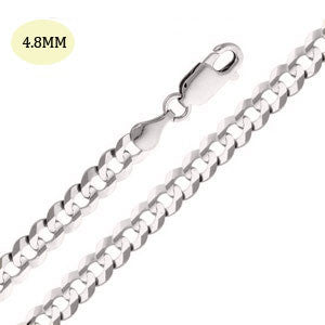 14K White Gold 120-4.8MM Cuban Curb Link Chain with Lobster Clasp Closure