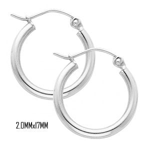 14K White Gold 17 mm in Diameter Classic Hoop Earrings with 2.0 mm in Thickness and Snap Post Closure