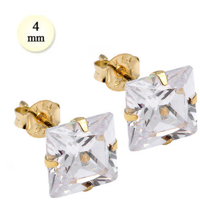 14K Yellow Gold Stud Earring Aprx 1 Carat Total Weight, 4mm Each Princess Cut Simulated Diamond Earring. Set on High Quality Stamping Setting & Friction Style Post