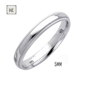 14K White Gold 5MM Classic Comfort Fit Wedding Band with Milgrain Edging