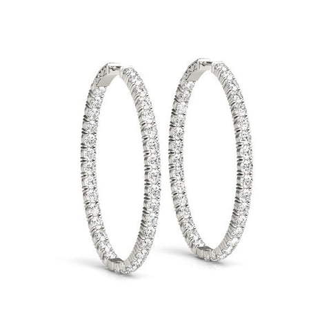 Oval Shape Two Sided Diamond Hoop Earrings in 14K White Gold (2 ct. tw.)