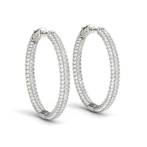 14K White Gold Two Row Pave Set Diamond Hoop Earrings (7 ct. tw.)