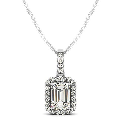 Halo Pendant With Emerald Center Diamond in 14K White Gold (1 1/5 ct. tw.)
