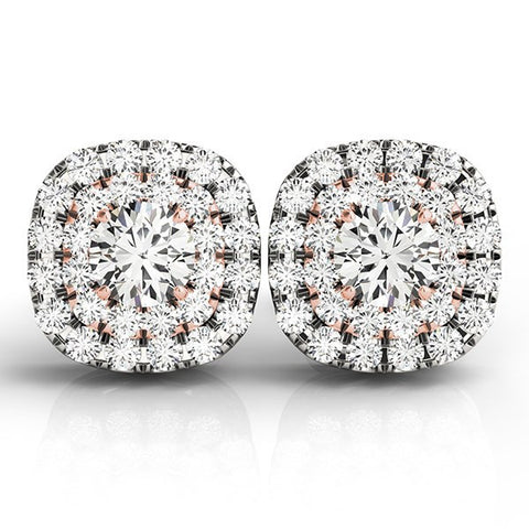 14K White and Rose Gold Cushion Shape Halo Diamond Earrings (3/4 ct. tw.)