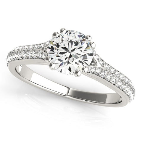 14K White Gold Round Double Prong Multirow Band Diamond Engagement Ring (1 1/8 ct. tw.)