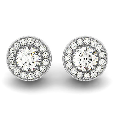 14K White Gold Round Diamond Halo Milgrain Border Earrings (3/4 ct. tw.)