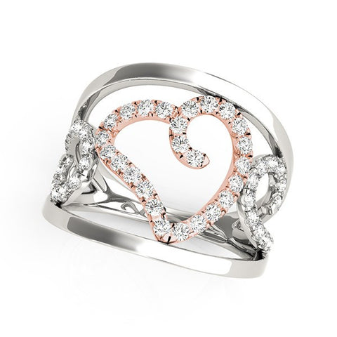 Heart Motif Filigree Style Diamond Ring in 14K White And Rose Gold (1/4 ct. tw.)