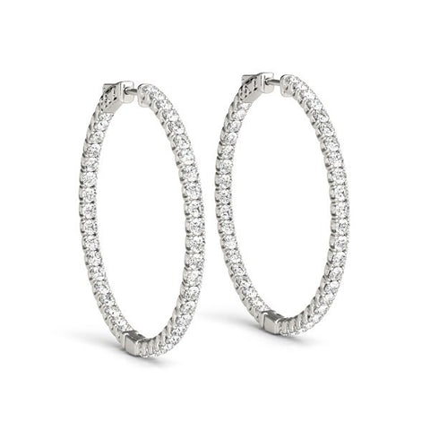 14K White Gold Diamond Hoop Earrings with Shared Prong Setting (2 ct. tw.)