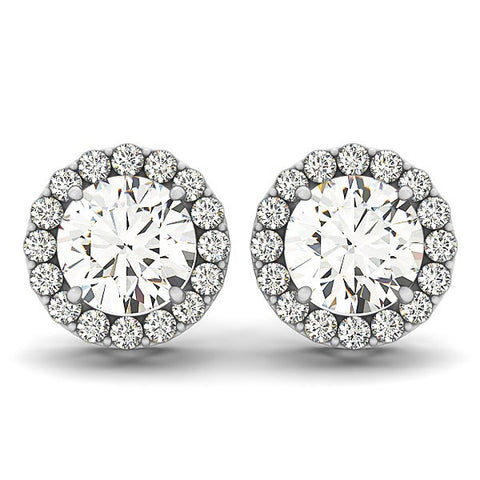 14K White Gold Four Prong Round Halo Diamond Earrings (1 1/6 ct. tw.)