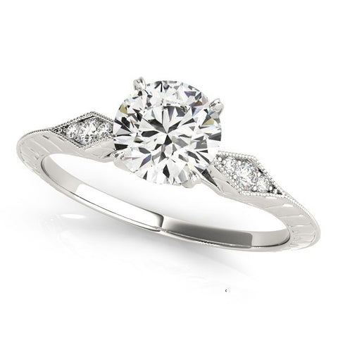 14K White Gold Prong Set Round Diamond Engagement Ring with Side Clusters (1 1/8 ct. tw.)